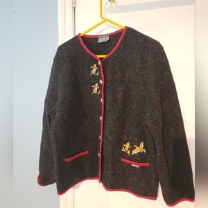 Vintage Sigi Scheider Pure New Wool Button Down Sweater With Ducks Size 42